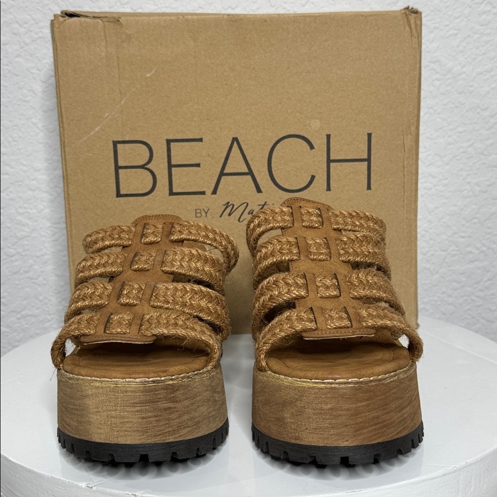NIB BEACH BY MATISSE DAZE COGNAC BRAIDED JUTE PLATFORM SANDALS BOHO SIZE 10 - Picture 3 of 14